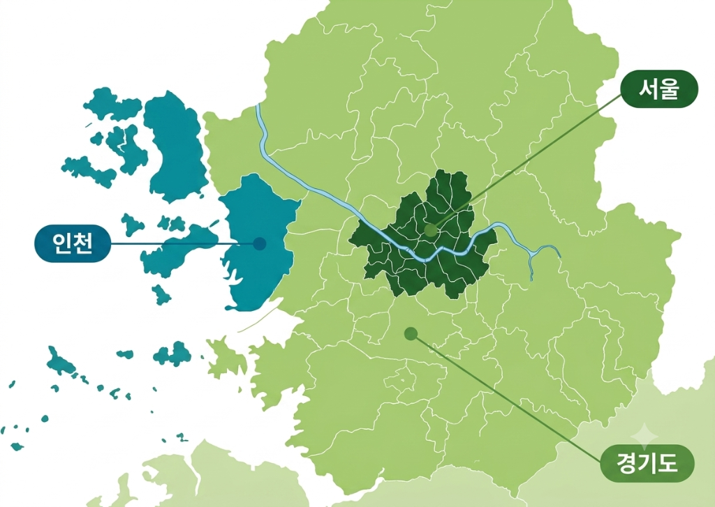 서울, 경기, 인천 수도권 지도